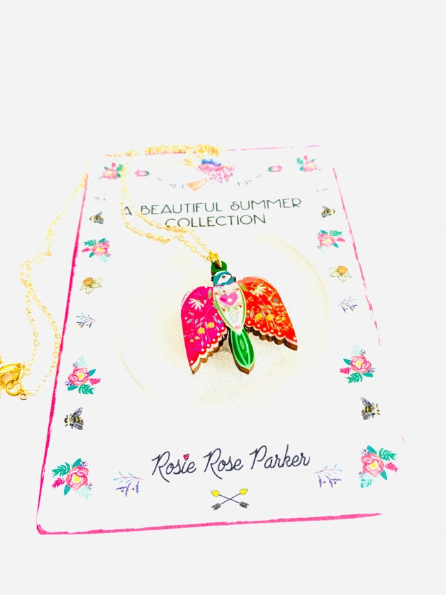 Bright & Colouful Vintage Style Bird In Flight Necklace