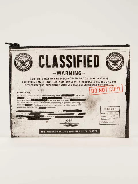 classified, funny zipper pouch by Blue Q 
