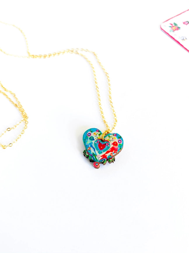 Vintage Retro Colourful Lovebird Necklace
