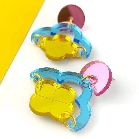 shiny mirrored acrylic colourful drop earrings