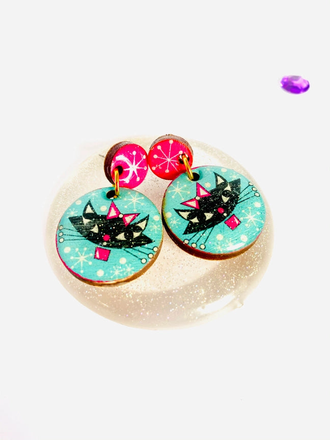 atomic cat drop earrings