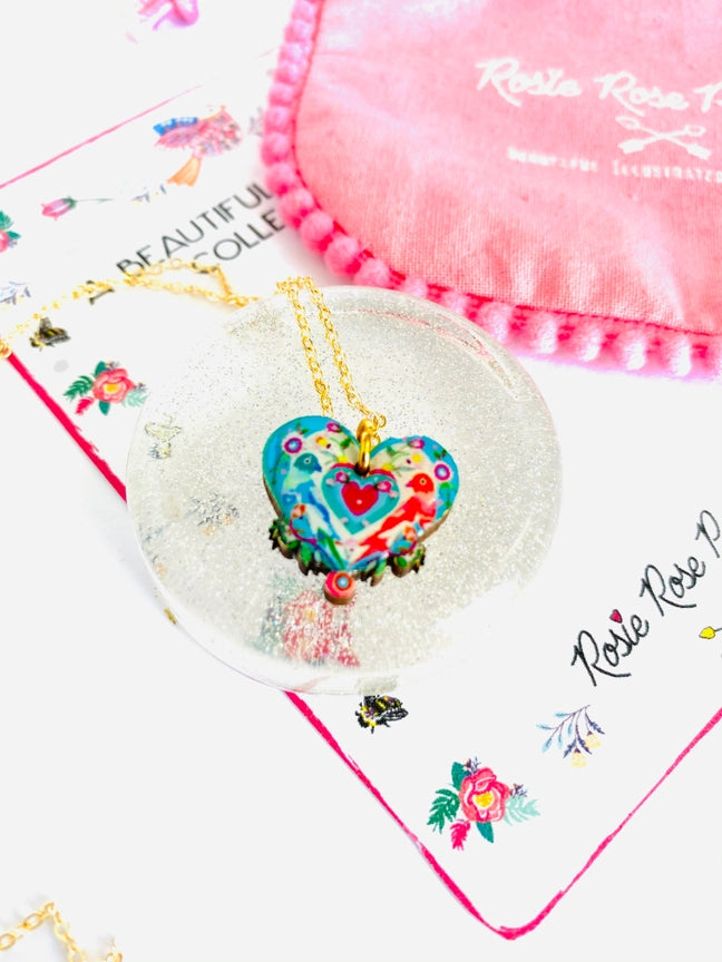 Vintage Colourful Lovebird Necklace 