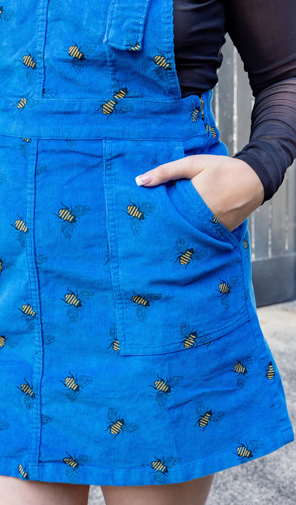 all over bee print blue dress