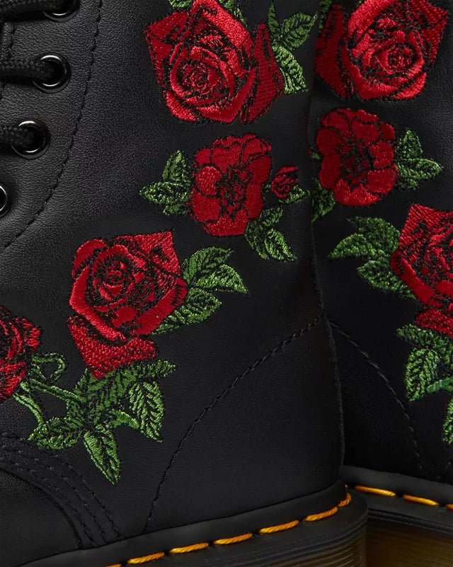 Dr Martens 1460 Vonda Leather Floral Rose Boots Black Captain