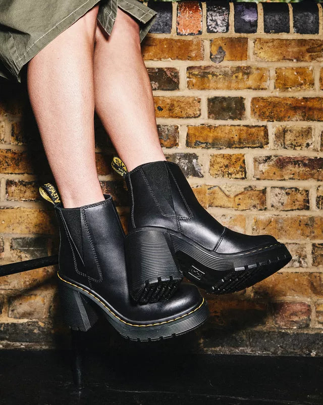 Dr Martens Spence Leather Flared Chunky Heel Chelsea Boots Black Captain Jellyfish