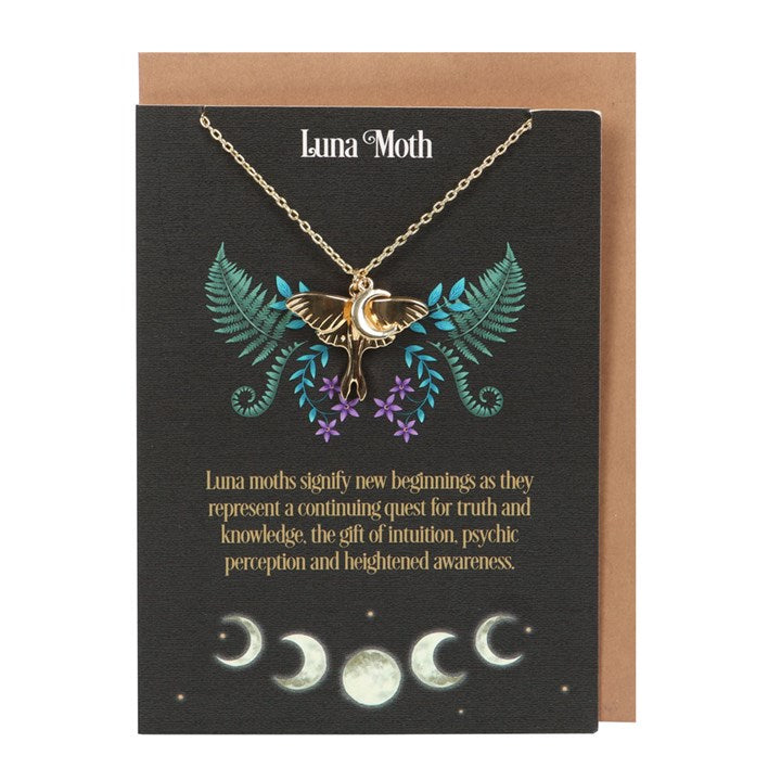 moth necklace on card