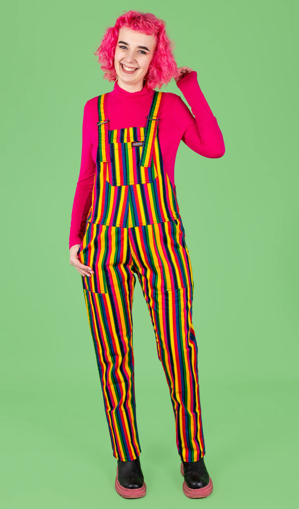 Run and fly rainbow stripe dungarees