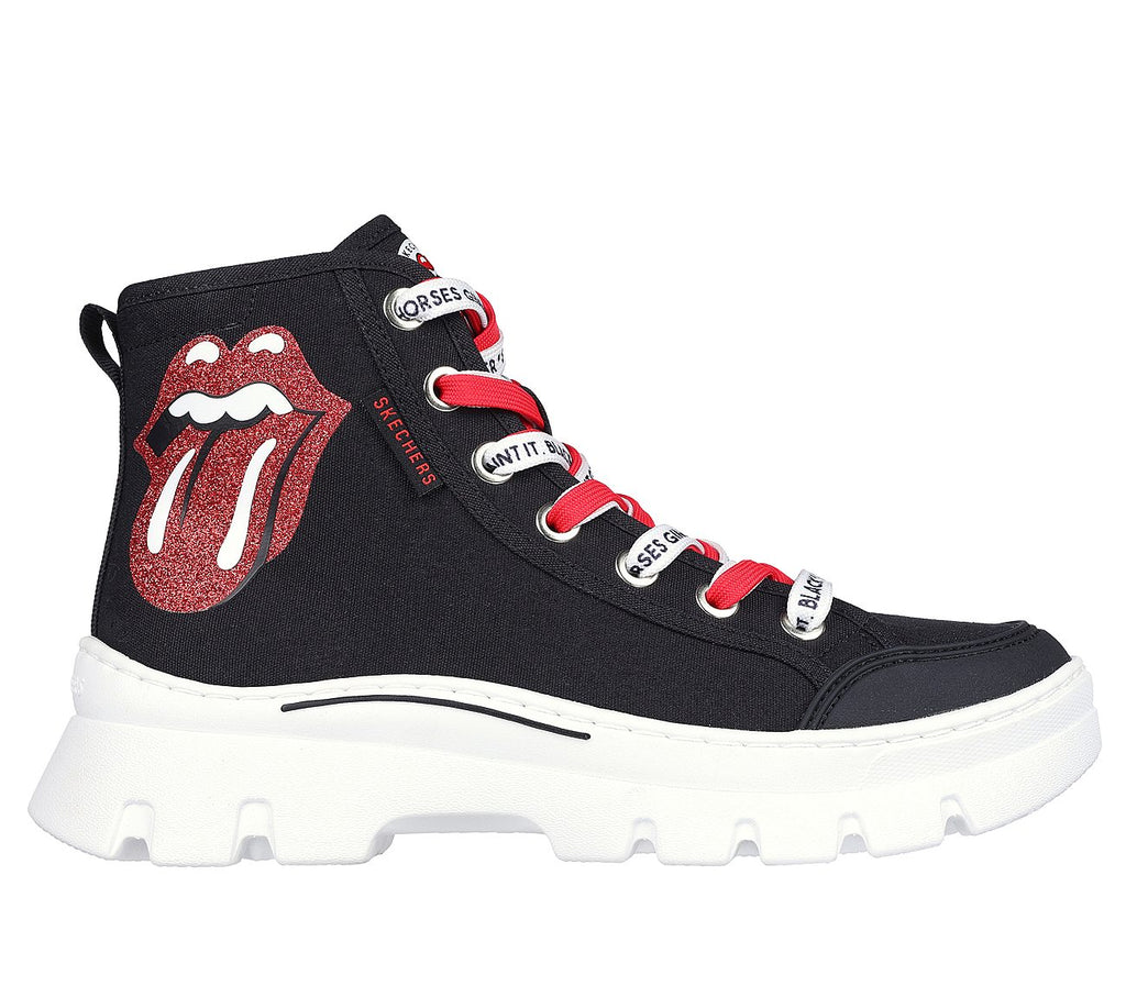 The latest trainer to arrive at Captain Jellyfish UK from Skechers are these awesome black Rolling Stones Hi Tops. Featuring the iconic 'Lick' logo on the side of the trainer, chunky sole and red and white laces.