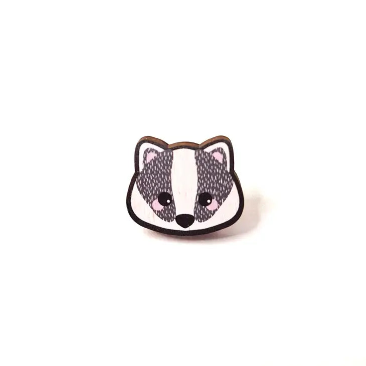cute wooden badger pin badge gift