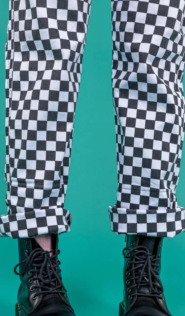 Checkerboard High Waist Straight Leg Jeans