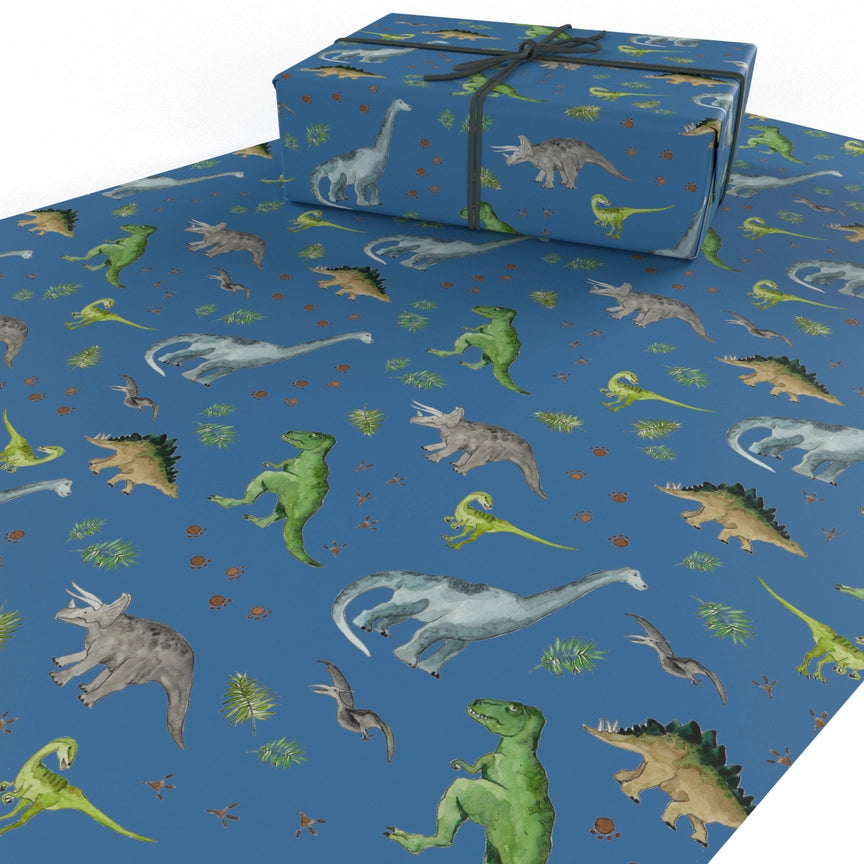 Dinosaur Print Wrapping Paper Blue