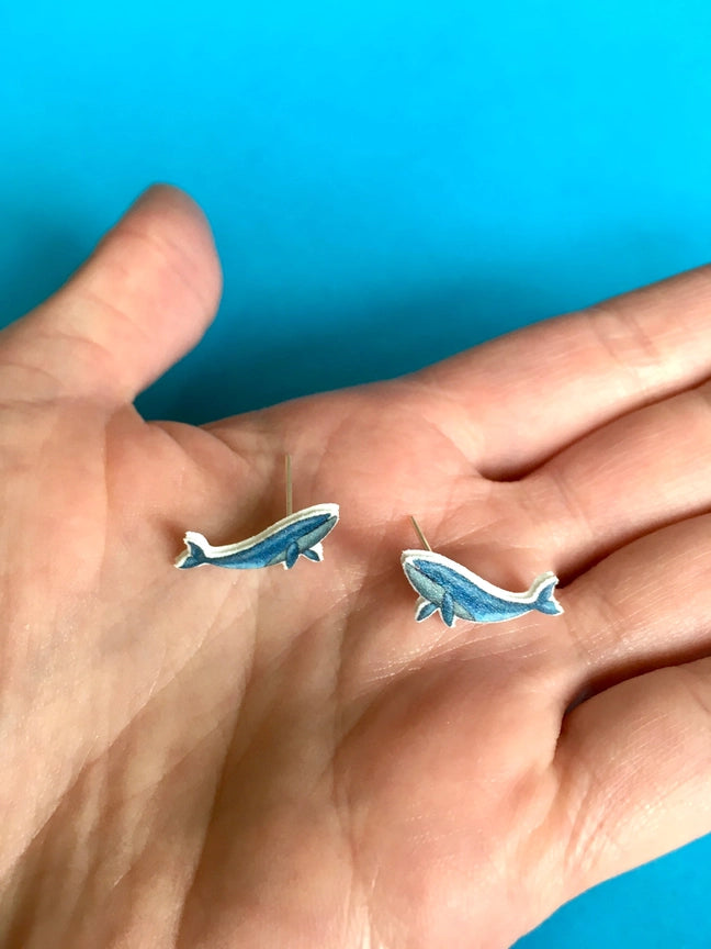 Little Blue Whale Stud Earrings by RatBeanKat.