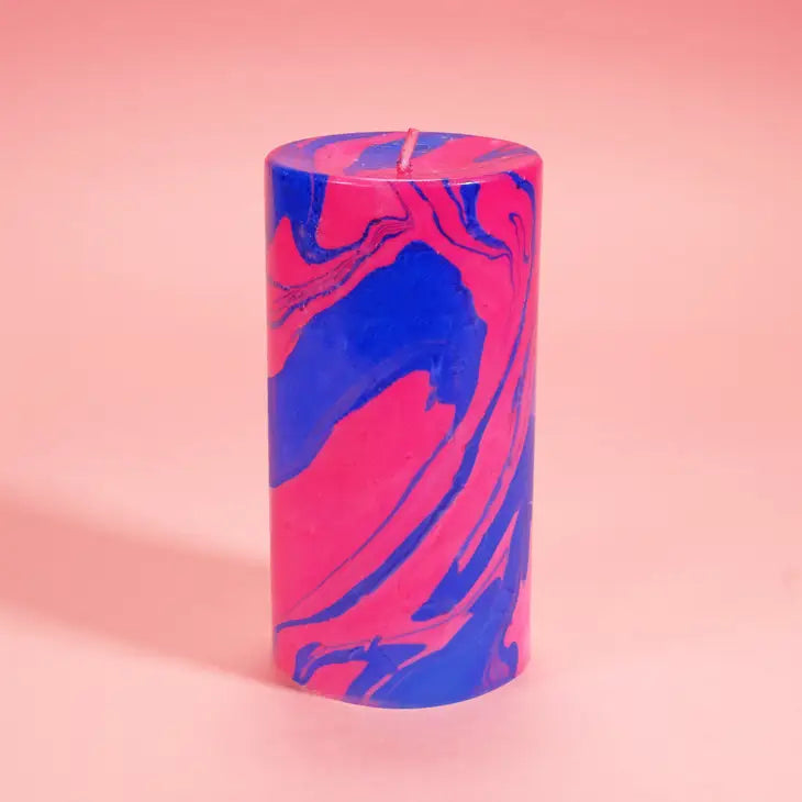 Candy Shop Marble Pillar Candle by Flamingo Candles.