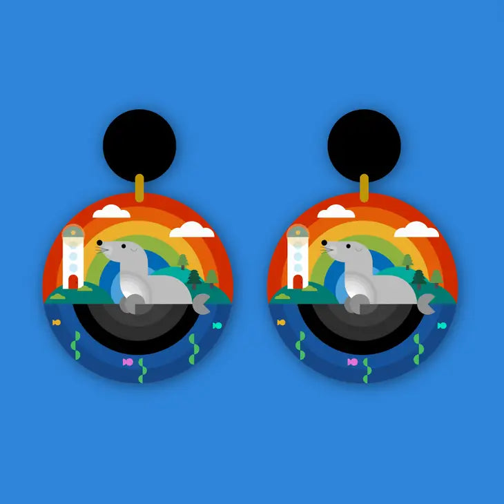 rainbow seal ocean statement earrings