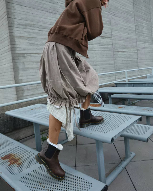 Brown fur lined dr martens sales