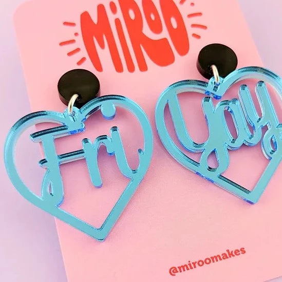 friyay statement earrings blue hearts
