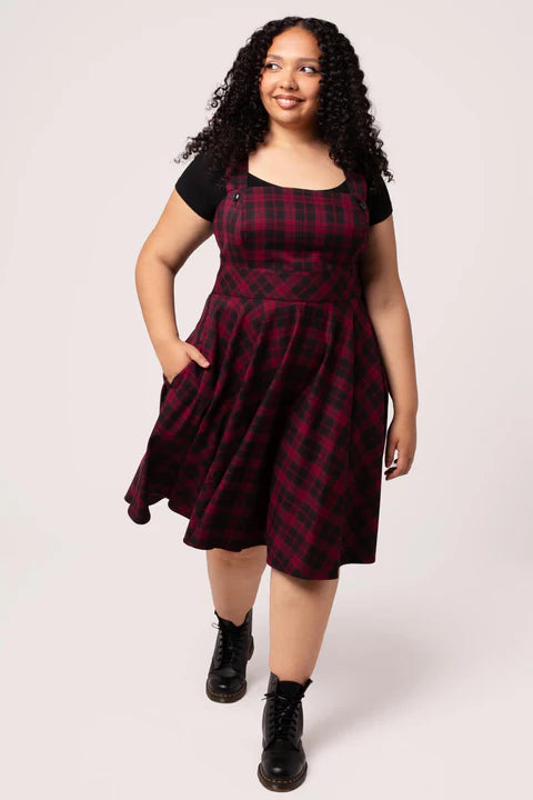 hell bunny red plaid dress Hell Bunny Brittany Red Tartan Pinafore Dress