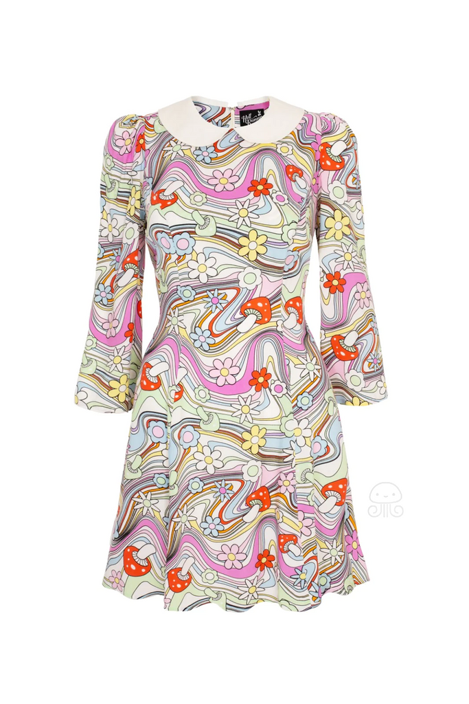 mushroom print pastel mini dress