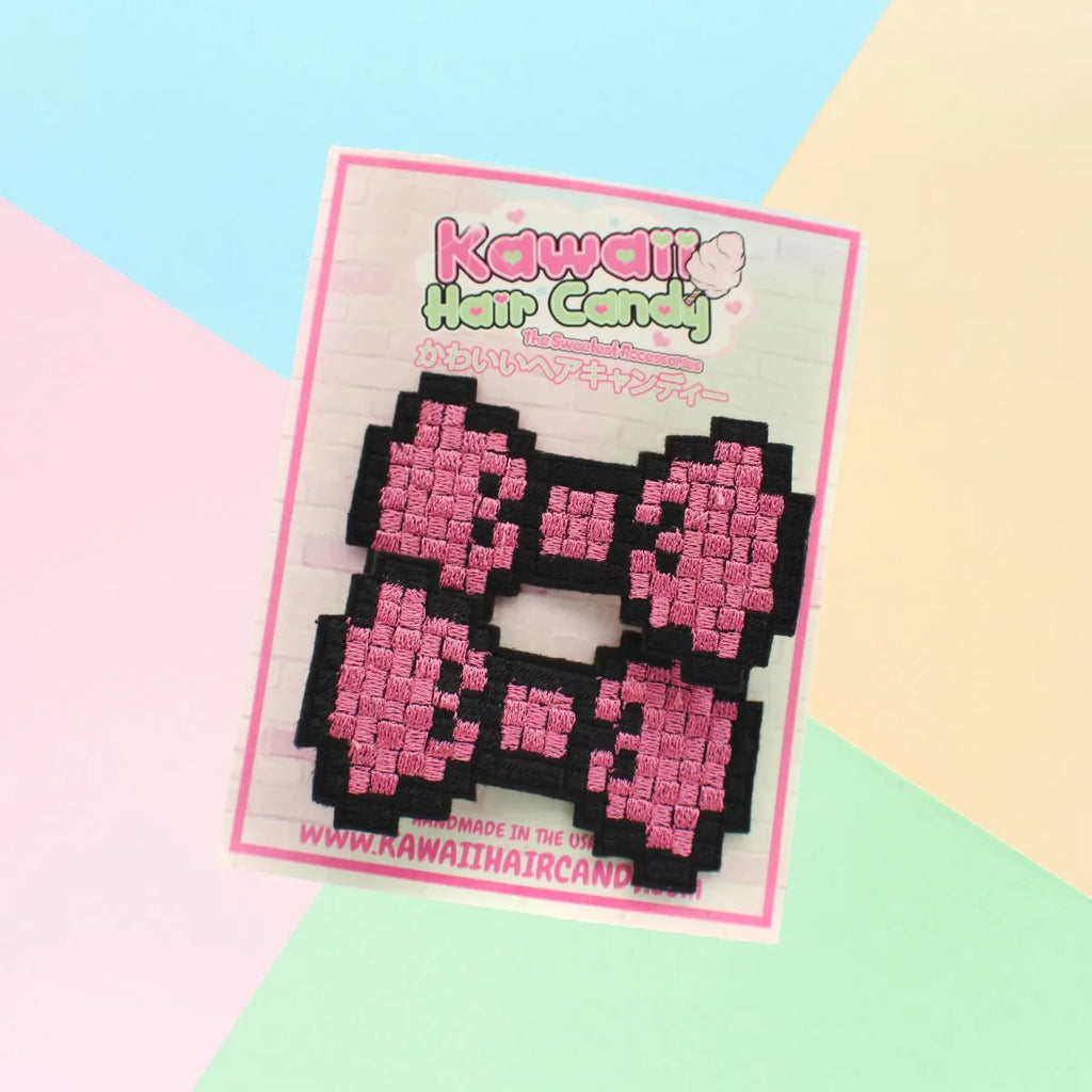 Pink Pixel 80's Hair Bow Clips