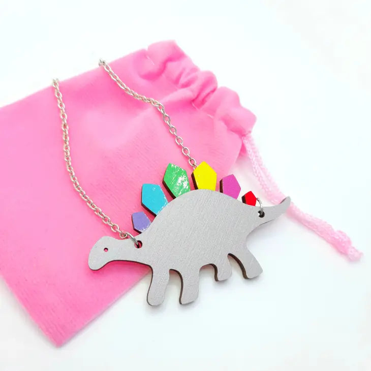 rainbow dinosaur necklace