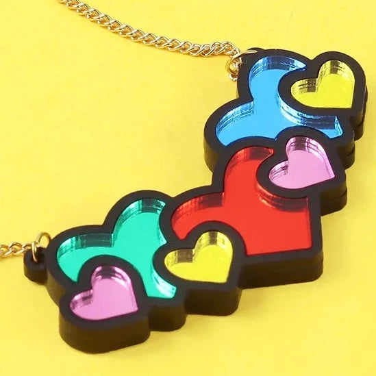 chunky statement rainbow heart necklace