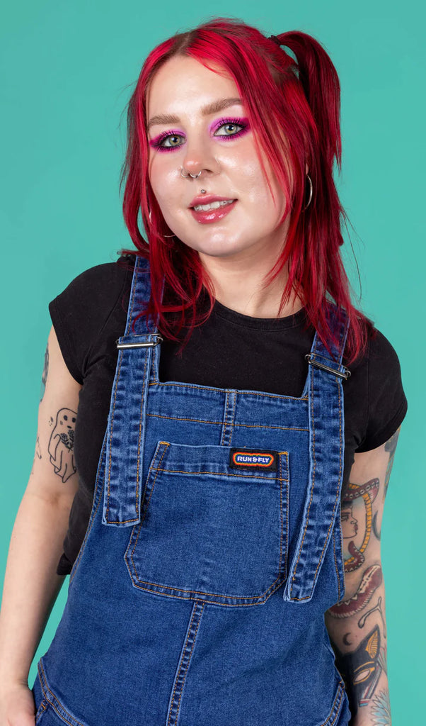 Blue Stone Wash Stretchy Denim Dungarees by Run and Fly
