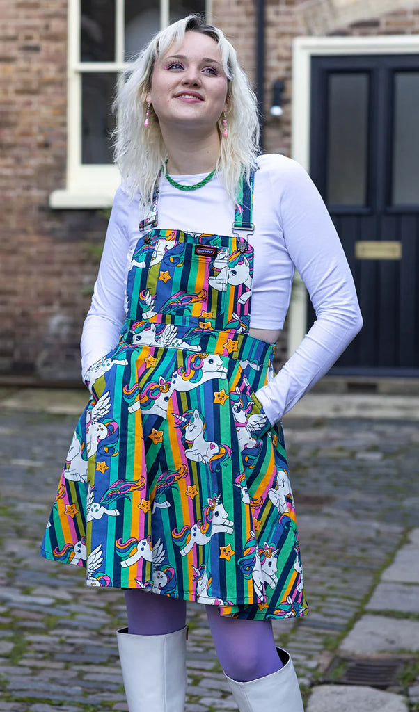 run and fly flared unicorn pinafore dress all sizes