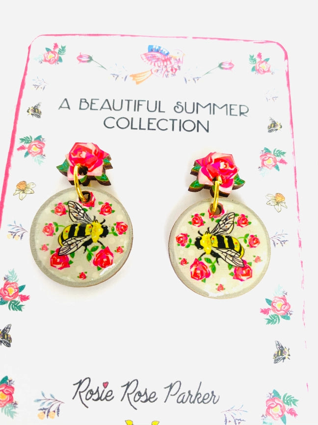Vintage French Style Floral Bee Earrings