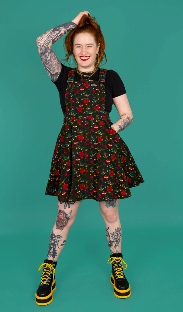 run and fly tattoo flared pinafore