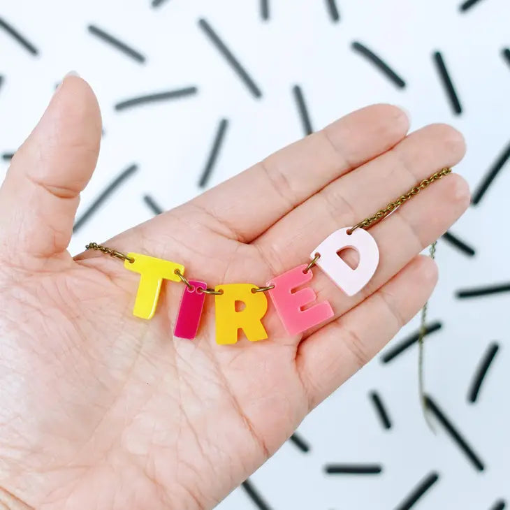 tired colourful word necklace 