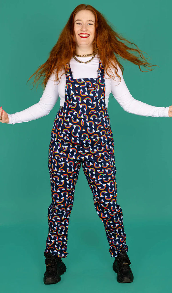 run and fly over the rainbow clouds dungarees 