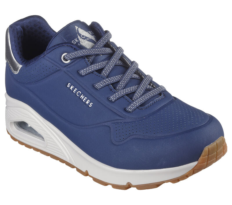 Skechers Uno Shimmer Away Navy Silver Trainers – Captain Jellyfish