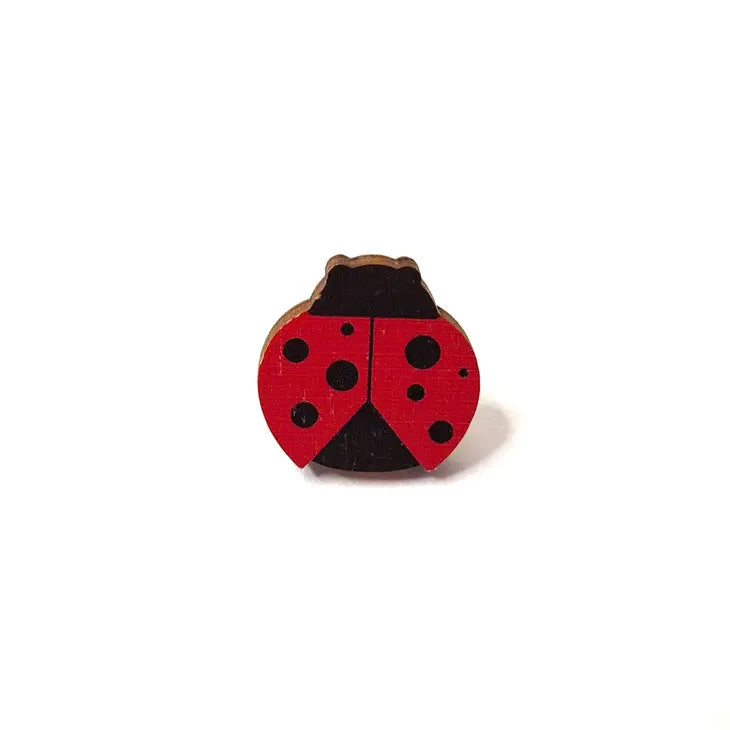 wooden eco ladybird pin badge