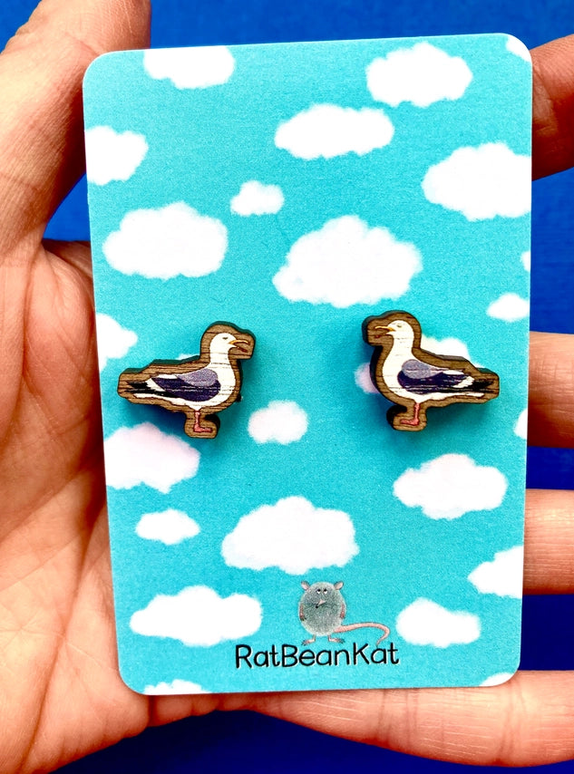 wooden seagull stud earrings