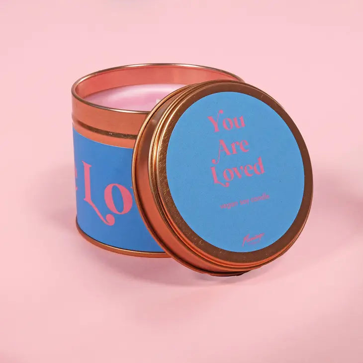Rose Velvet &amp; Oud You Are Loved Tin Candle By Flamingo Candles.